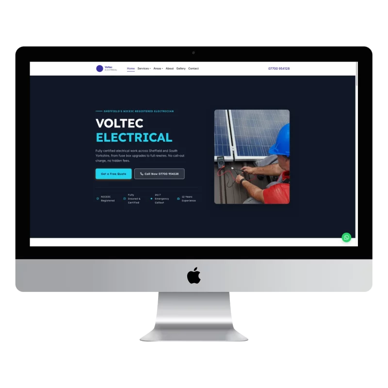 Voltec Electrical - electrician website example for Sheffield