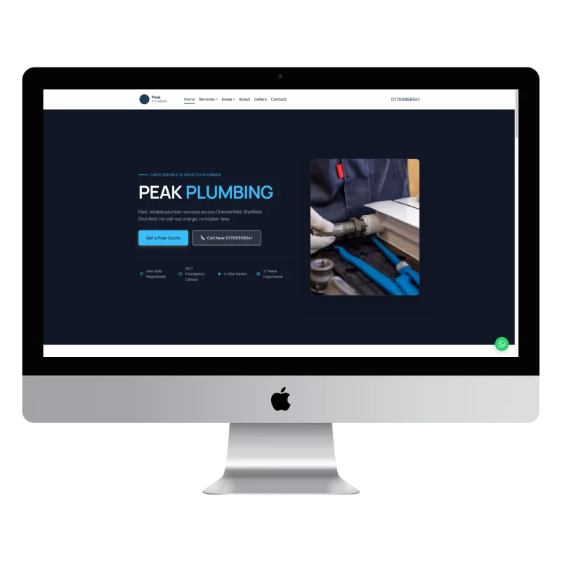 Peak Plumbing - plumber website example for Chesterfield